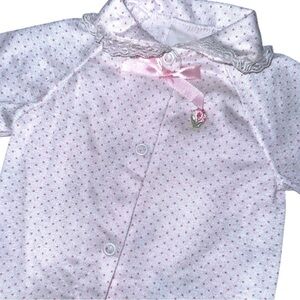 Vintage Baby Girl Pink and White Polka Dot Footie Sleeper Lace Collar Newborn
